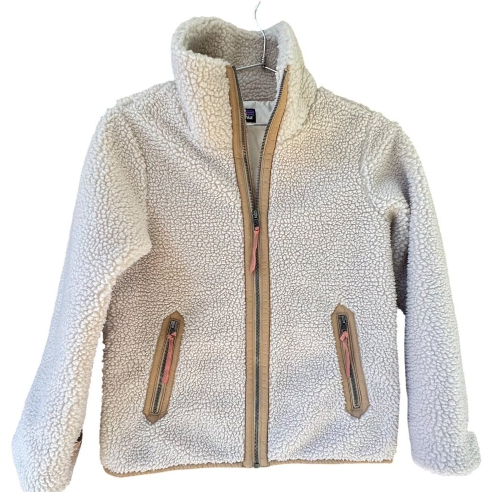 Vintage Patagonia Women's Size S Beige Sherpa Fleece Full Zip Divided Sky Jacket